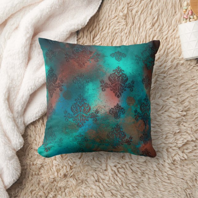 Kupfer Patina rostete Damask Kissen (Decke)