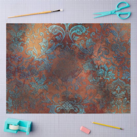 Kupfer Patina rostete Damask Seidenpapier (Basteln)