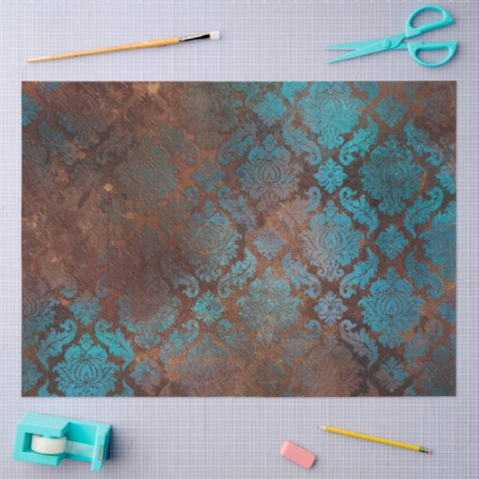 Kupfer Patina rostete Damask Seidenpapier (Basteln)