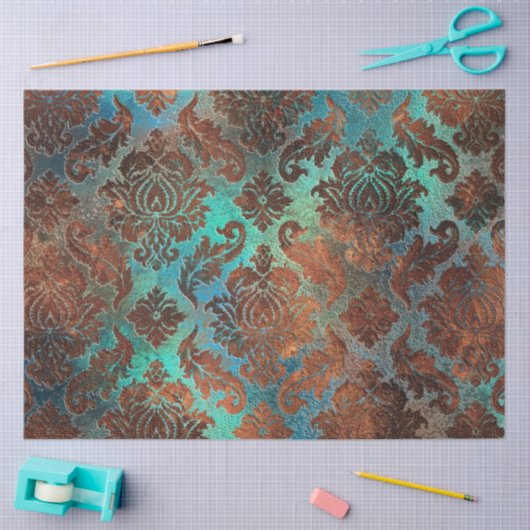Kupfer Patina rostete Damask Seidenpapier (Basteln)
