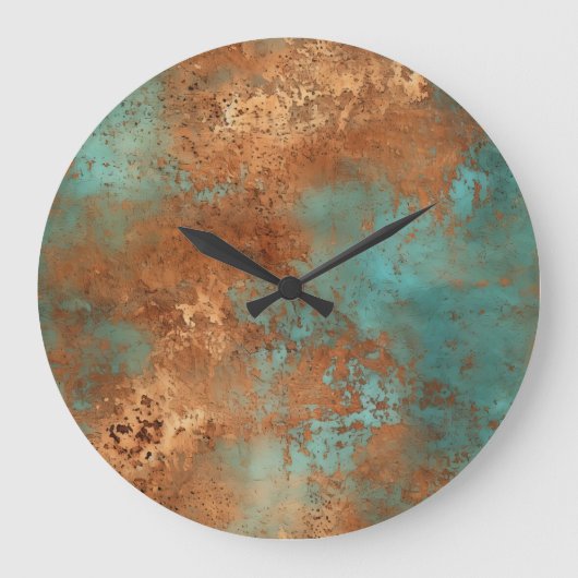 Kupfer Patina Rustic Metallic Große Wanduhr (Vorderseite)