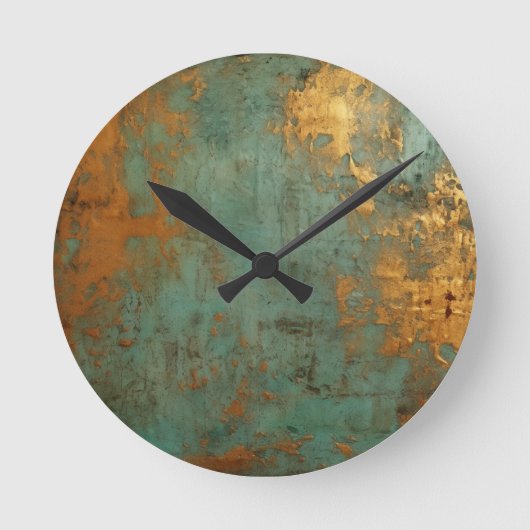 Kupfer Patina Rustic Runde Wanduhr (Vorderseite)
