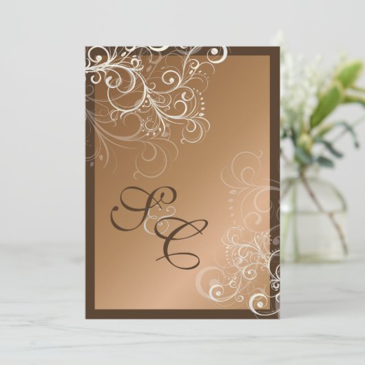 Kupfer + Perlen Wirbel Hochzeitsfeiern Einladung (Stehend Vorderseite)