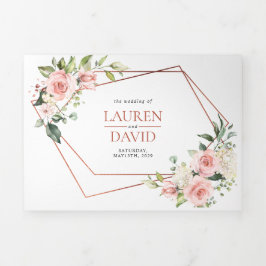 Kupfer Pfirsich Rosa Eukalyptus-Hochzeit Dreifach Gefaltete Einladung