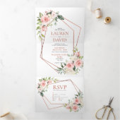 Kupfer Pfirsich Rosa Eukalyptus-Hochzeit Dreifach Gefaltete Einladung (Innenseite)