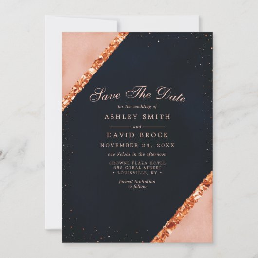 Kupfer-Rosa-Navy-Geometric-Save-the-Date Save The Date (Vorderseite)
