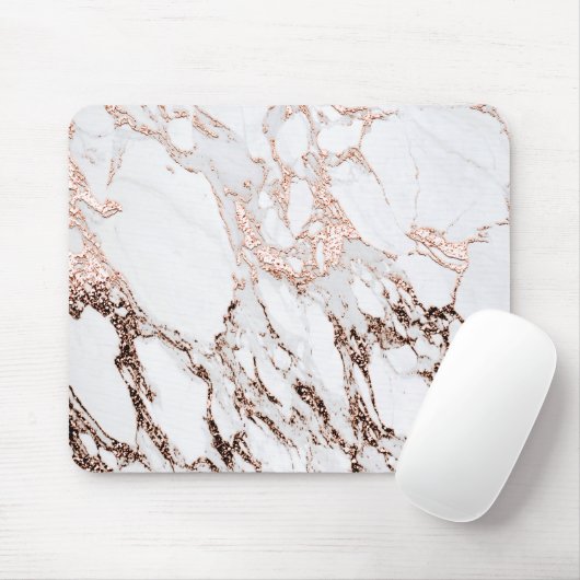 Kupfer-Rose Gold Blush Weißer Stone-Marmor Mousepad (Mit Mouse)