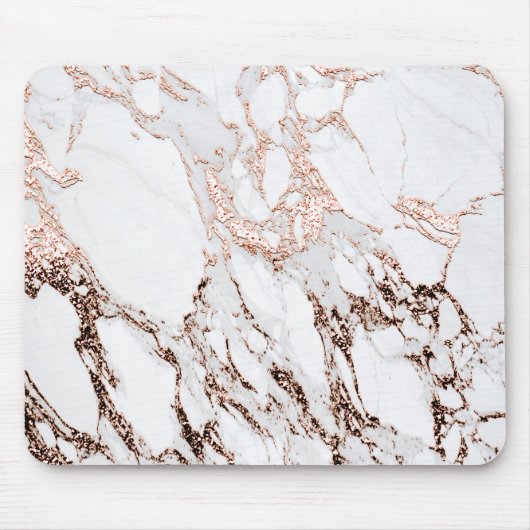 Kupfer-Rose Gold Blush Weißer Stone-Marmor Mousepad (Vorne)