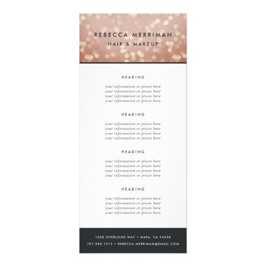 Kupfer Rose Gold Bokeh | Preise oder Dienstleistun Werbekarte (Vorne)