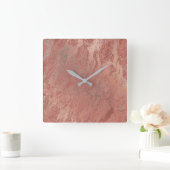 Kupfer Rose Gold Korallenmarmor Minimal Quadratische Wanduhr (Zuhause)
