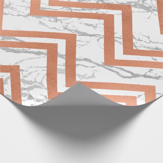 Kupfer Rose Gold Marmor Zig Zag Zickzack grau Geschenkpapier (Ecke)