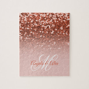 Kupfer-Rosé-Konfetti-Glitter-Ombre-Monogramm Puzzle