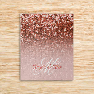 Kupfer-Rosé-Konfetti-Glitter-Ombre-Monogramm Puzzle
