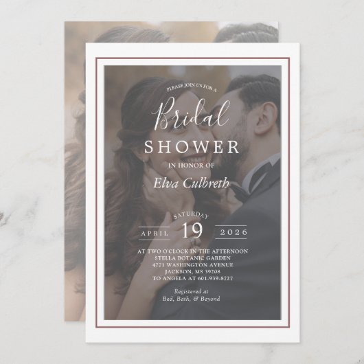 Kupfer-Rose Modernes Foto Brautparty Einladung (Vorne/Hinten)