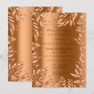 Kupfer-Roségold-Glitter-Blätter-Blumenrahmen Glam Einladung