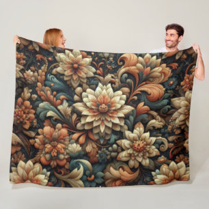 Kupfer Schieferblau Creme Abstrakt florale Fleecedecke