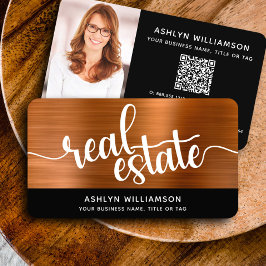 Kupfer Schwarz Real Anwesen Agent Foto QR Code Fet Visitenkarte