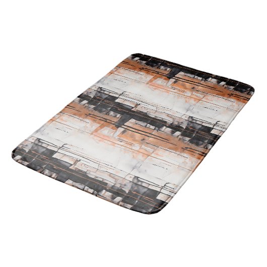 Kupfer, Schwarz und Weiß, Abstrakte Tropffarbe Badematte (Schrägansicht)