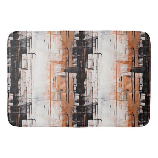 Kupfer, Schwarz und Weiß, Abstrakte Tropffarbe Badematte (Vorderseite)