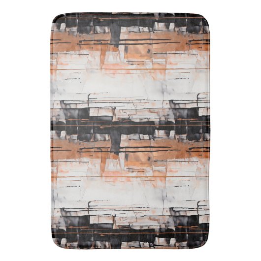 Kupfer, Schwarz und Weiß, Abstrakte Tropffarbe Badematte (Vorderseite Vertikal)