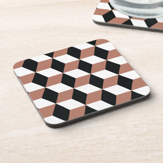 Kupfer Schwarz & Weiß 3D-Kubikmuster Untersetzer (Linke Seite)