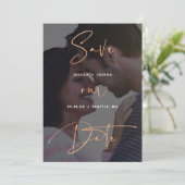 Kupfer Script Vellum Look Foto Save the Date Einladung (Stehend Vorderseite)
