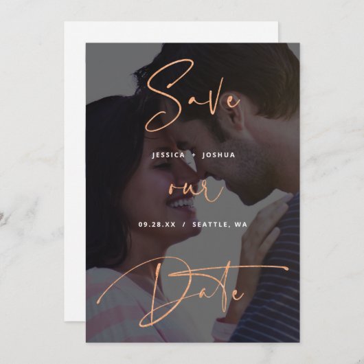 Kupfer Script Vellum Look Foto Save the Date Einladung (Vorne/Hinten)