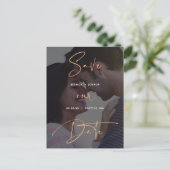 Kupfer Script Vellum Look Foto Save the Date Postkarte (Stehend Vorderseite)