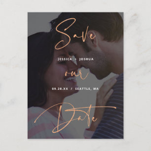 Kupfer Script Vellum Look Foto Save the Date Postkarte