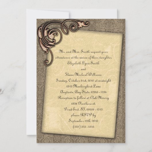 Kupfer Scroll Elegant Steampunk Hochzeit Einladung (Vorderseite)