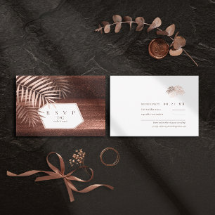 Kupfer-Sonnenuntergang-Palmwedel-Hochzeit ID1323 RSVP Karte