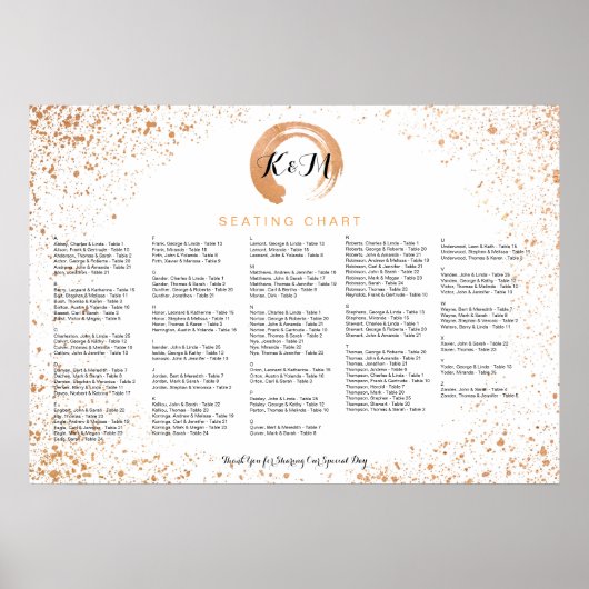 Kupfer-Spray-Hochzeitskarte A-Z mit Namen Poster (Vorne)