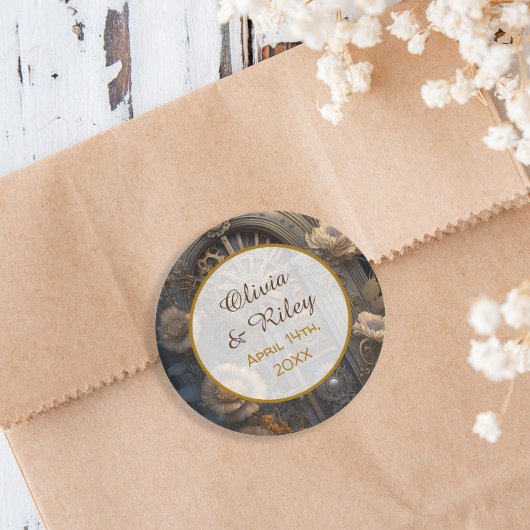 Kupfer Steampunk Einzigartige Hochzeit Runder Aufkleber