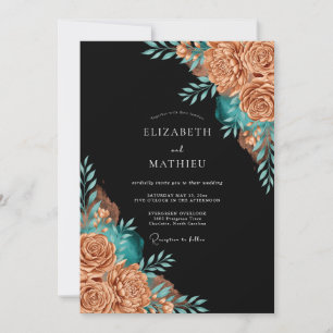 Kupfer-Teal-Blumen-Whimsy-Hochzeit Einladung