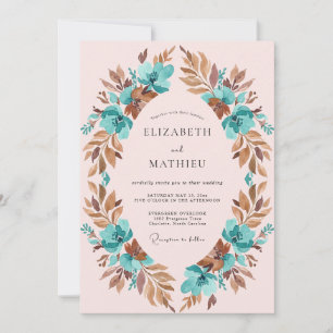 Kupfer-Teal-Kranz-Hochzeit Einladung