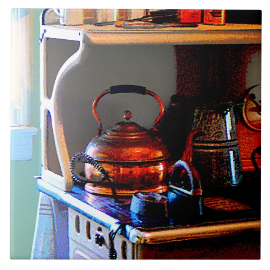 Kupfer Tee Kettle auf Stove Fliese (Vorderseite)