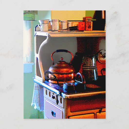 Kupfer Tee Kettle auf Stove Postkarte (Vorderseite)