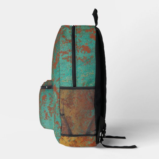 Kupfer Türkis Blau Orangenbraun Textur Bedruckter Rucksack (Rechts)