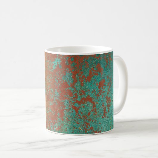 Kupfer Türkis Blau Orangenbraun Textur Kaffeetasse (VorderseiteRechts)