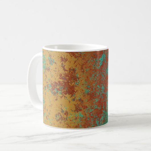 Kupfer Türkis Blau Orangenbraun Textur Kaffeetasse (Vorderseite Links)