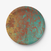 Kupfer Türkis Blau Orangenbraun Textur Pappteller (Vorderseite)