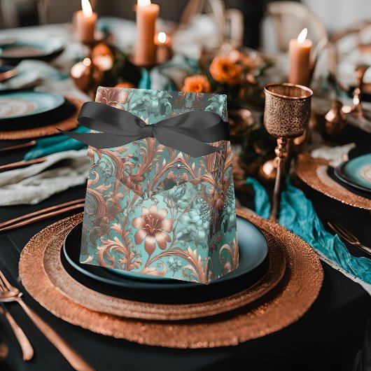 Kupfer Türkisblau florales Muster Geschenkschachtel