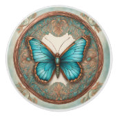 Kupfer Türkisfarbener Gerahmter Moth Keramikknauf (Vorderseite)