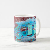 Kupfer und Aquamariner Akrylfluss Art Kaffeetasse (VorderseiteRechts)