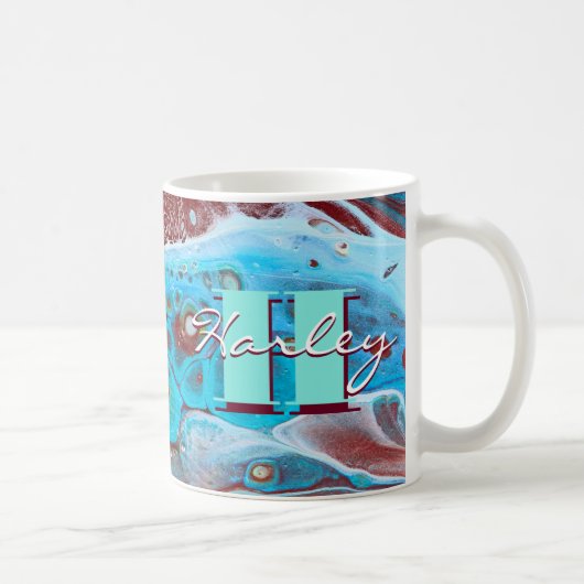 Kupfer und Aquamariner Akrylfluss Art Kaffeetasse (Rechts)