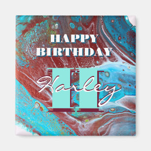 Kupfer und Aquamariner Akrylfluss Art Magnet