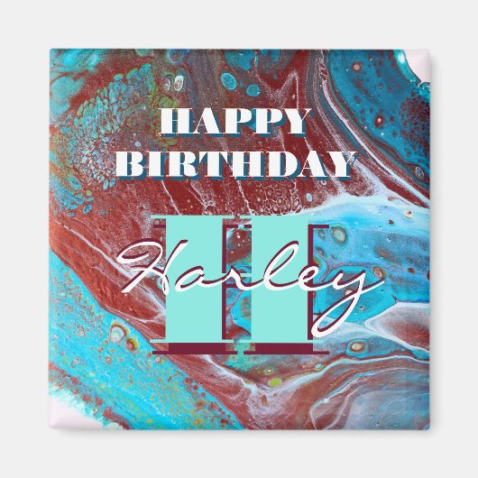 Kupfer und Aquamariner Akrylfluss Art Magnet (Vorne)