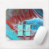 Kupfer und Aquamariner Akrylfluss Art Mousepad (Mit Mouse)