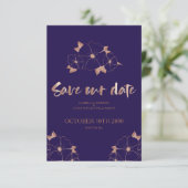 Kupfer und blauer Blumen modern Save the Date (Stehend Vorderseite)