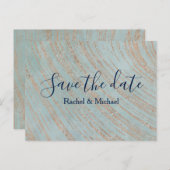 Kupfer und Blauer Marmor Save the Date Ankündigungspostkarte (Vorne/Hinten)